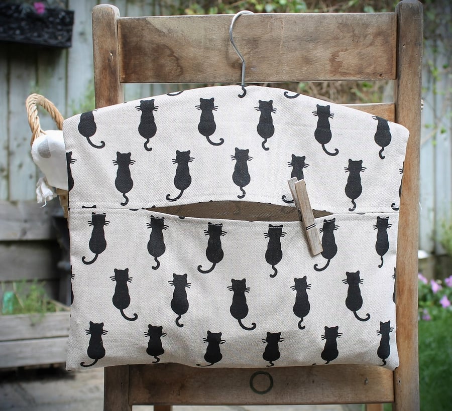 Black Cat Silhouette Print Clothes Peg Bag