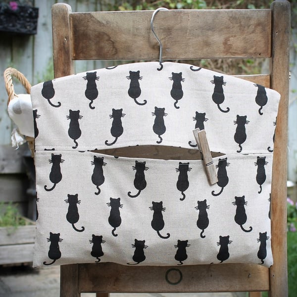 Black Cat Silhouette Print Clothes Peg Bag