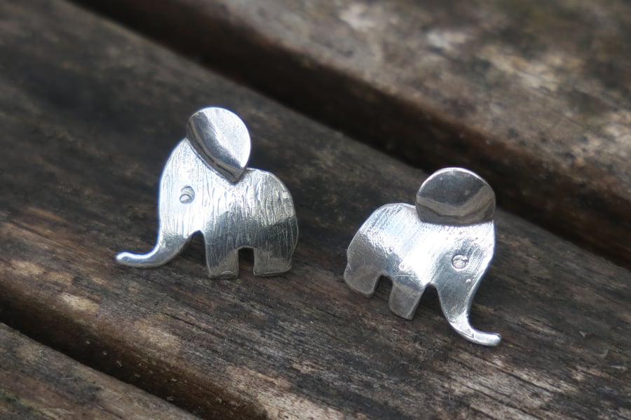 Elephant Stud Earrings, Elephant Studs, Elephant Earrings, Silver Earrings