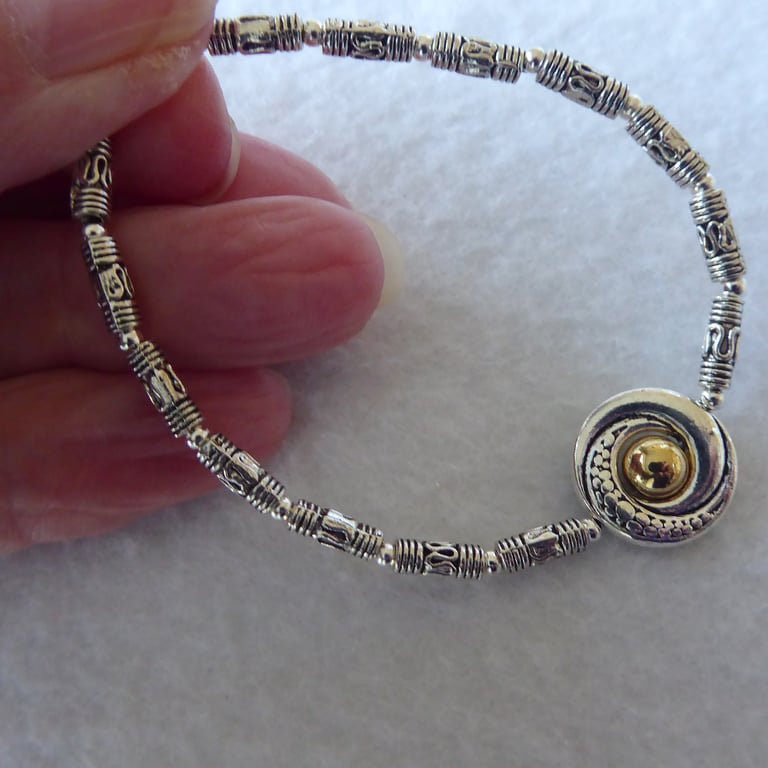 Dragon Eye Bracelet (S-M) with Tibetan Silver Fancy Tube Beads