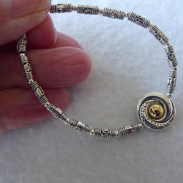 Dragon Eye Bracelet (S-M) with Tibetan Silver Fancy Tube Beads