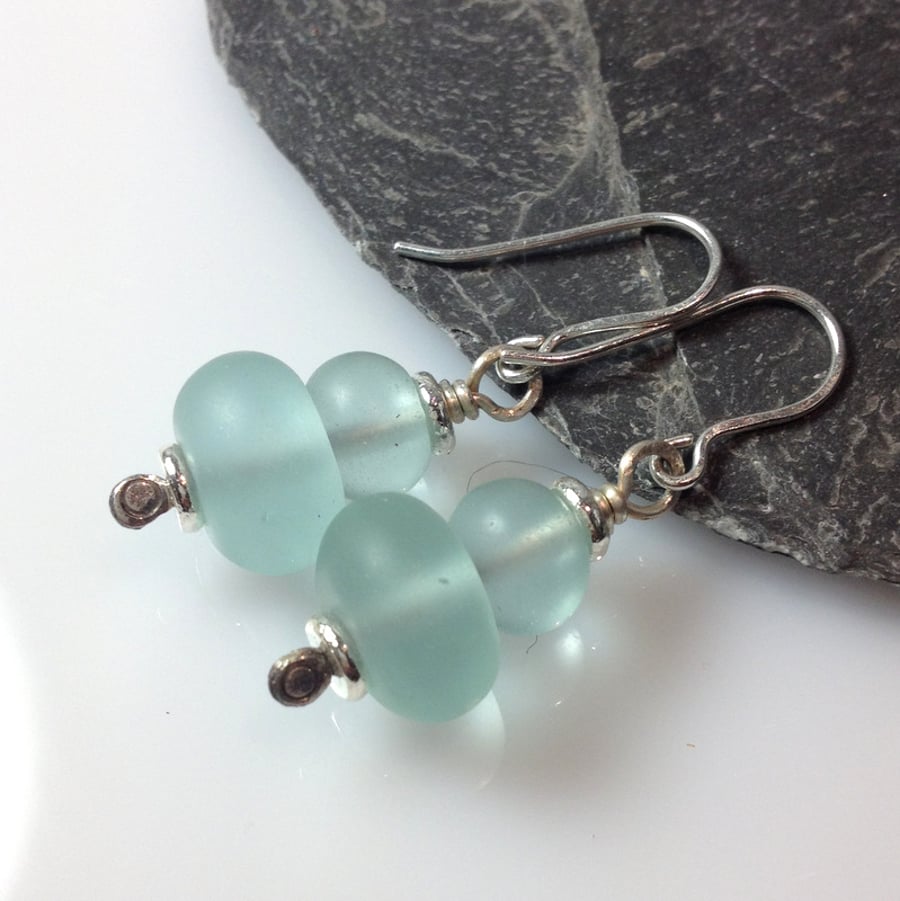 sterling silver and aqua sea glass earrings