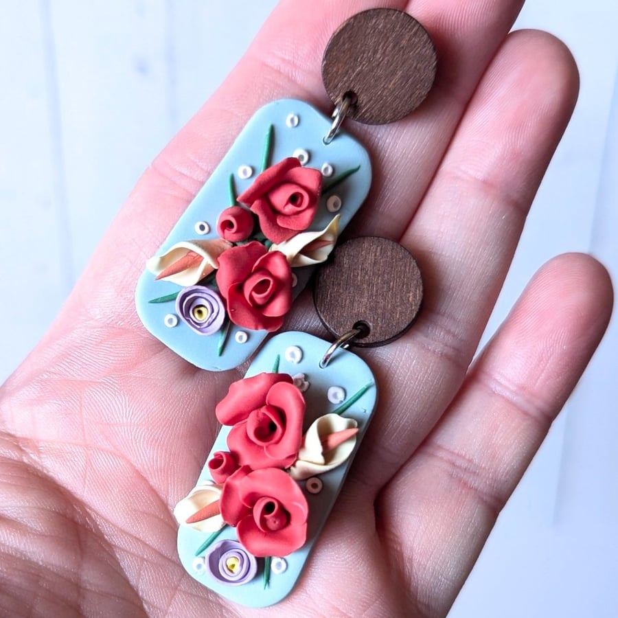 Lily and rose drop earrings 