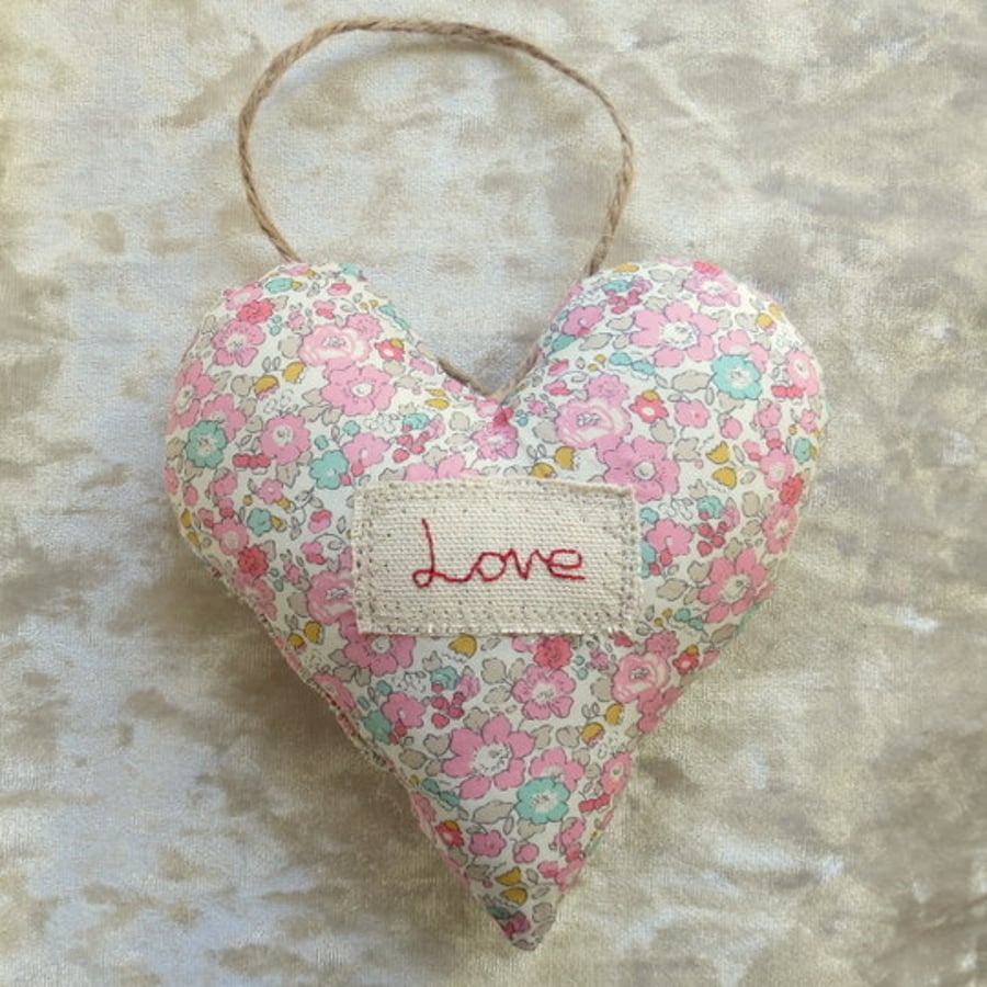 Love.  Decorative Heart.  A hanging heart made from Liberty Lawn.