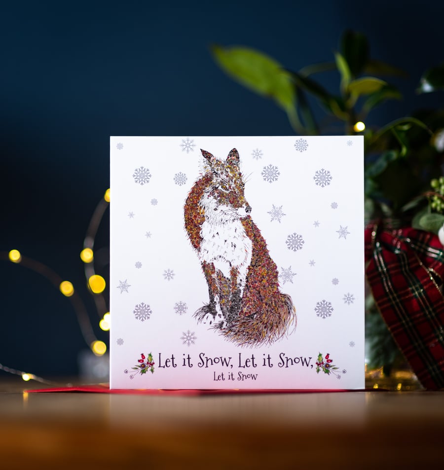 Christmas 'Let it snow' Winter Fox Single greeting card