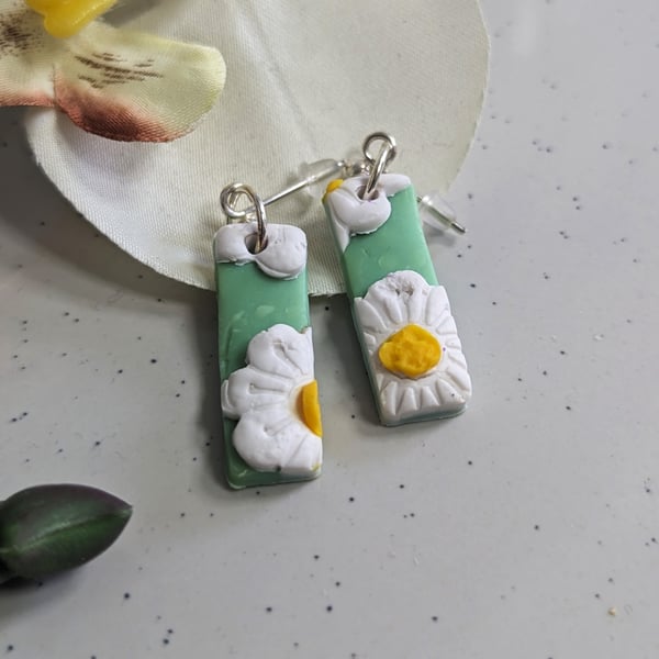 Mint Green Daisy Design Earrings