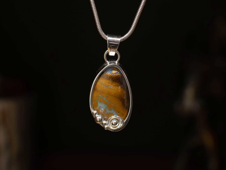 Yowah Boulder Opal Pendant, Sterling Silver, Australian Opal Necklace