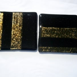 Fused glass Gold & Black coasters