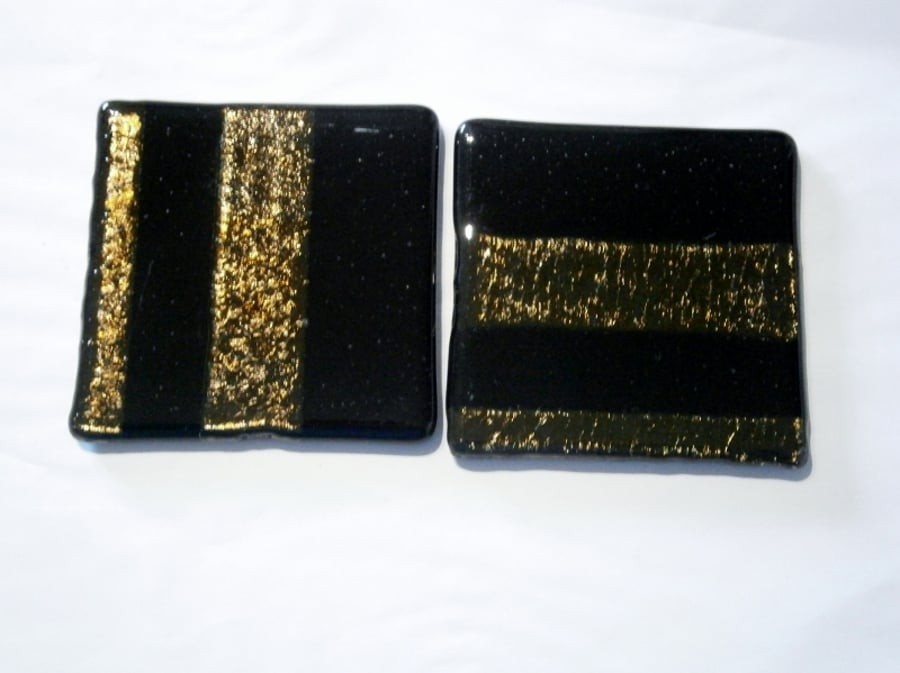 Fused glass Gold & Black coasters