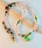  Butterfly, Rose Quartz, Moss Agate & Swarovski Crystal Necklace - Free UK P&P. - Image 2