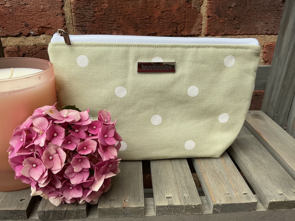 sage Polka Dot Zip Pouch