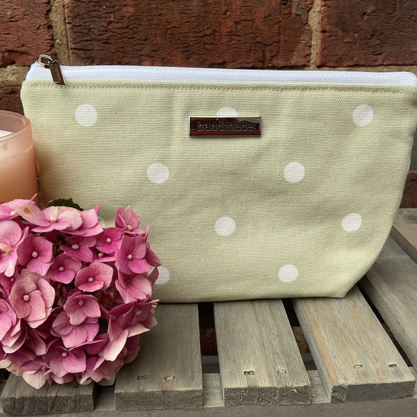 sage Polka Dot Zip Pouch