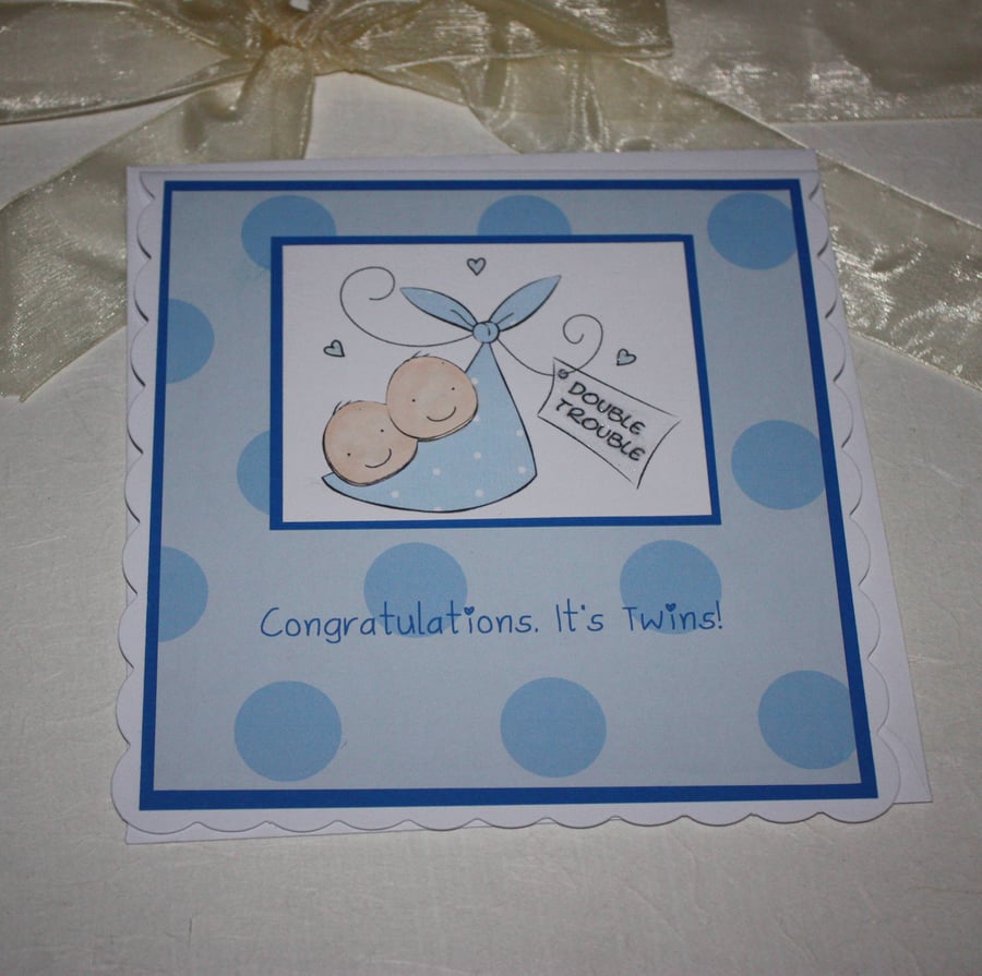 New twin boys baby card