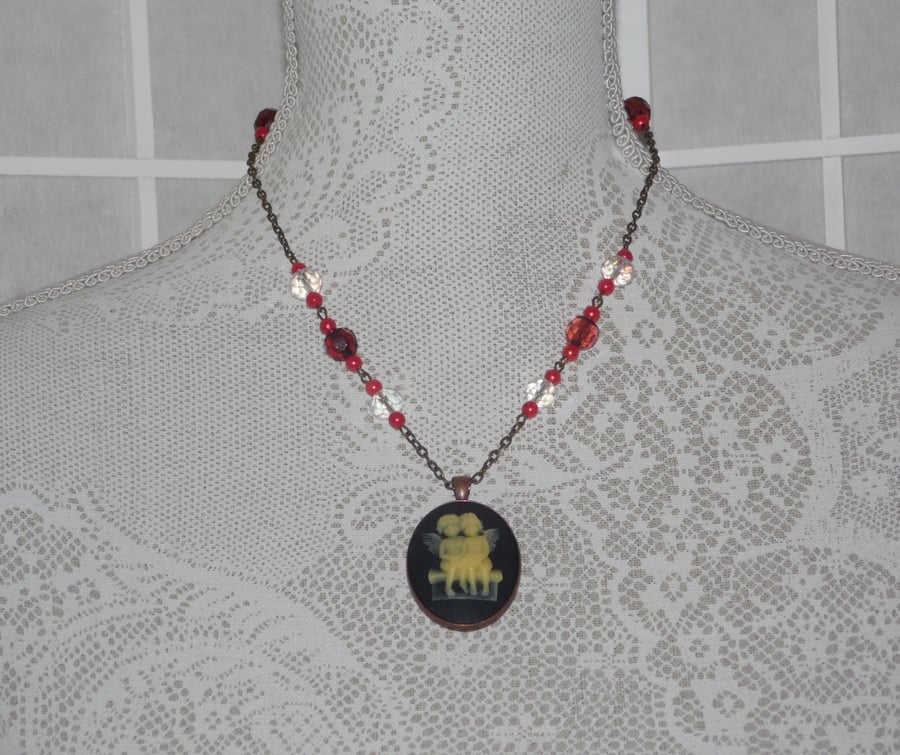 Cherubs in Red Cameo Necklace