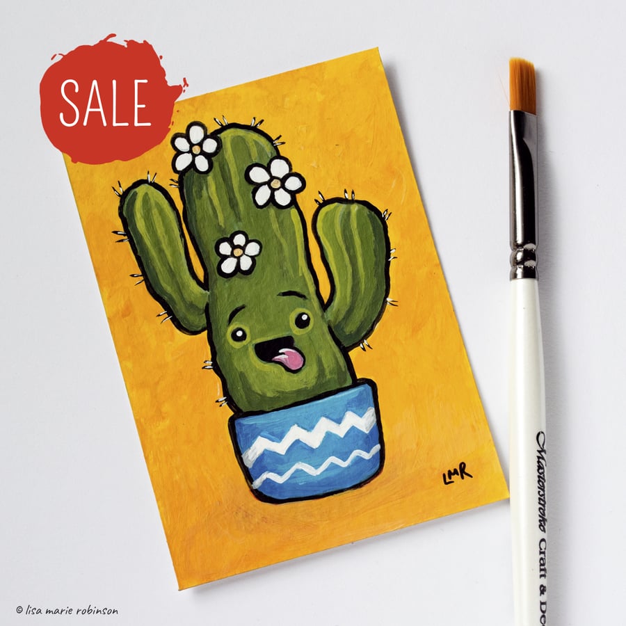 SALE - Kawaii Cactus Original ACEO Art Card