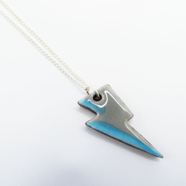 Blue ceramic lightning pendant neclace