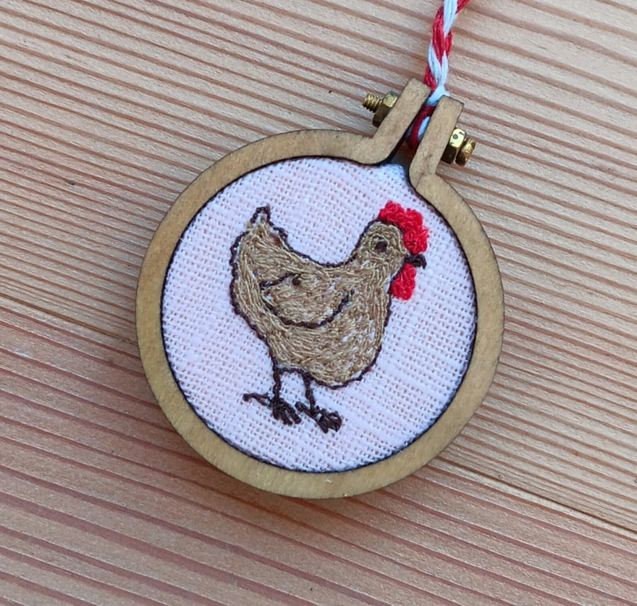 Chicken Mini Embroidery Hoop Hanging Decoration 