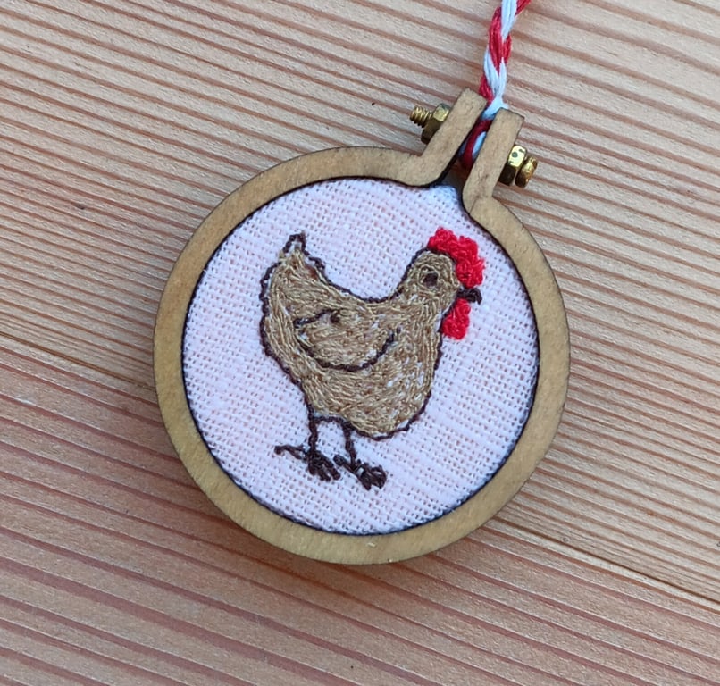 Chicken Mini Embroidery Hoop Hanging Decoration 