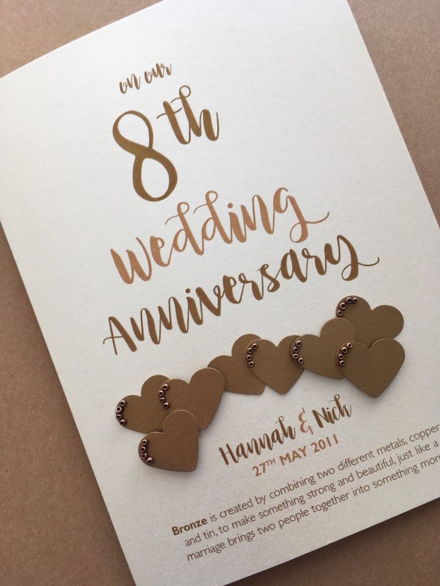 8th (Bronze) Anniversary Card – Personalised with names and date