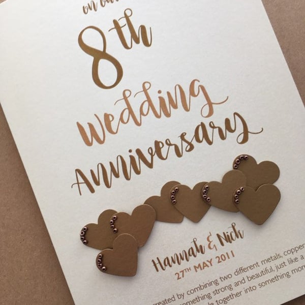 8th (Bronze) Anniversary Card – Personalised with names and date