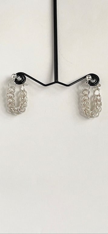 Sterling Silver Full Persian Chainmaille Hoop Earrings