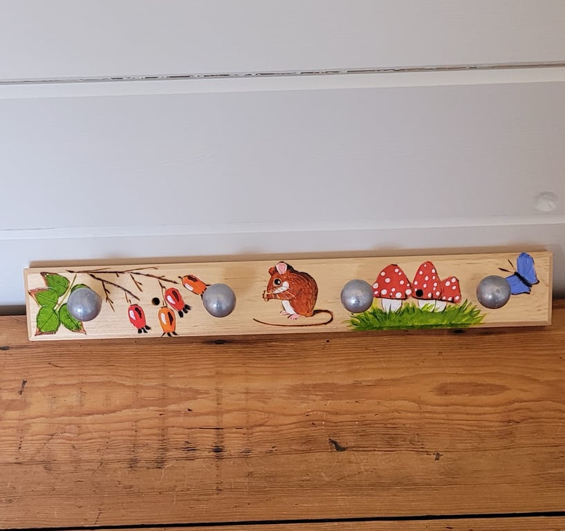 Wooden Coat Hooks Decorated With A Mouse