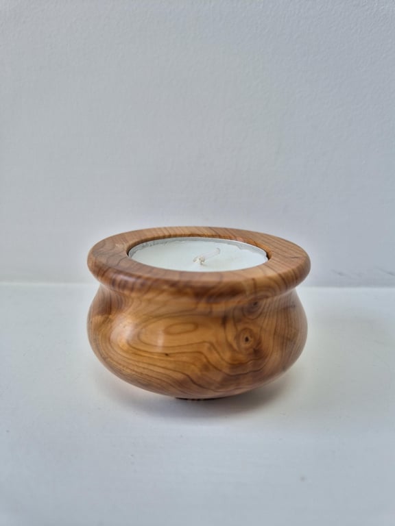 Handmade woodturned yew tealight holder