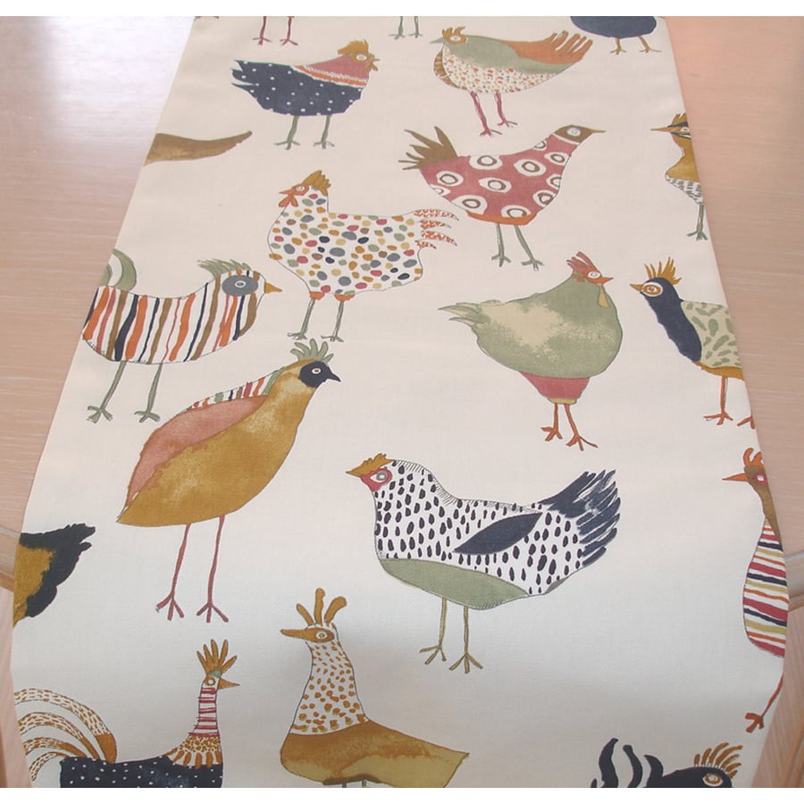 4ft Table Runner Hen Chicken Brown Green Orange Farmhouse Hens Chickens Rooster