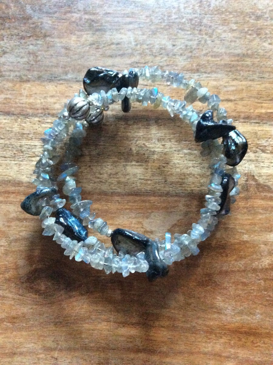 Labradorite and shell spiral bracelet 