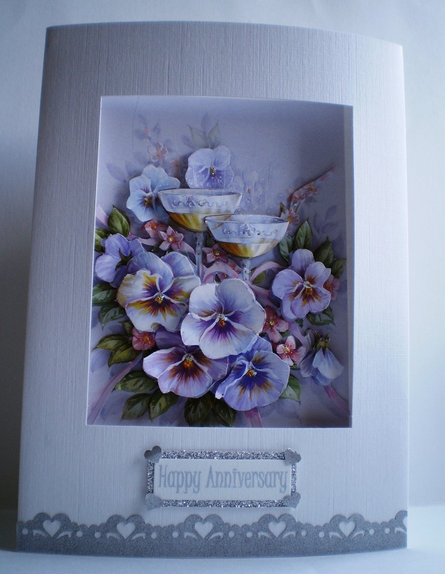 Handmade Decoupage Anniversary Card, Violas,Personalise