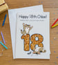 Sassy Cat 18th Birthday Card, Glitter Age Milestone, A5 Digital Illustration