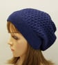 Dark blue knitted alpaca baggy beanie, elegant tam, handmade beret - Image 3