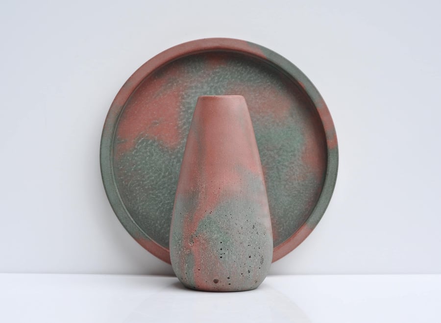 Concrete Tray and Vase Handmade Decorative Pink and Green Beton Accessory Tray C