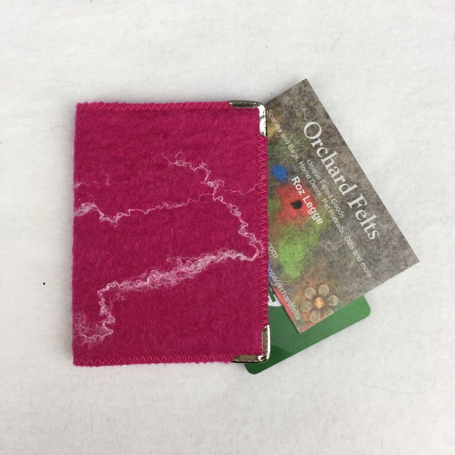Bright Pink hand felted credit or business card wallet