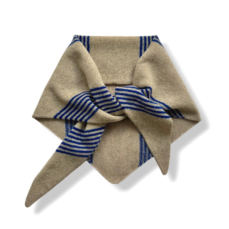 Triangle Scarf soft Camel with Electric Blue ticking stripe (NEW)