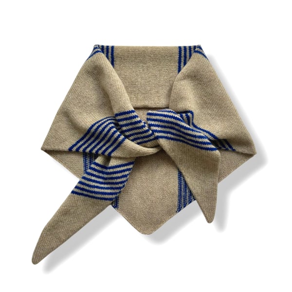 Triangle Scarf soft Camel with Electric Blue ticking stripe (NEW)