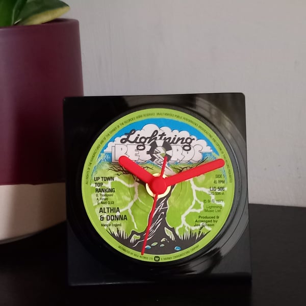 Vinyl Record Desk Clock, upcycled vintage 7" single, Reggae Music Gift