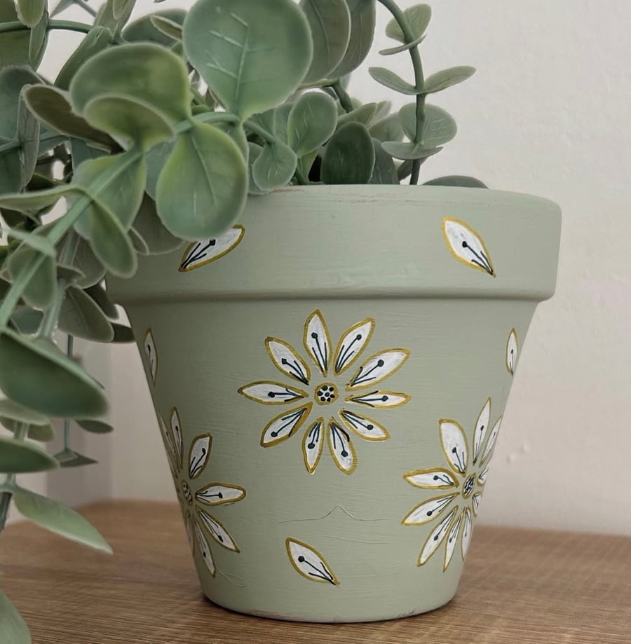 Hand painted terracotta pot