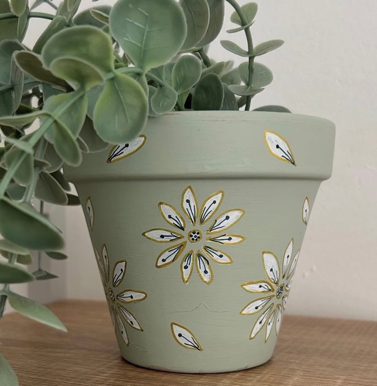 Hand painted terracotta pot