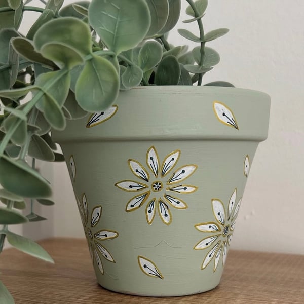 Hand painted terracotta pot