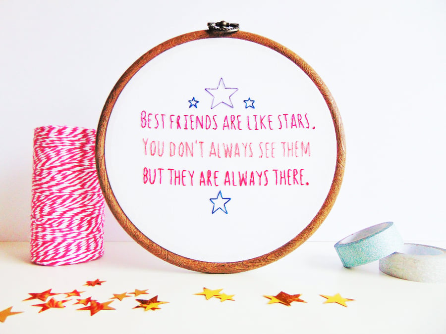 Best Friends Gift 'Best Friends Are Like Stars' Friendship Gift Embroidery Hoop