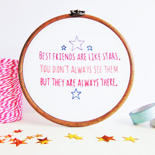 Best Friends Gift 'Best Friends Are Like Stars' Friendship Gift Embroidery Hoop