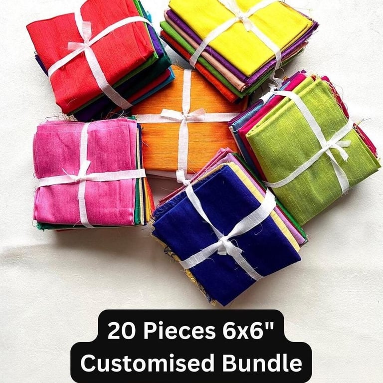 Raw Silk and Cotton 6x6" 15x15cm Handloomed in India 20 pieces No Duplicates 