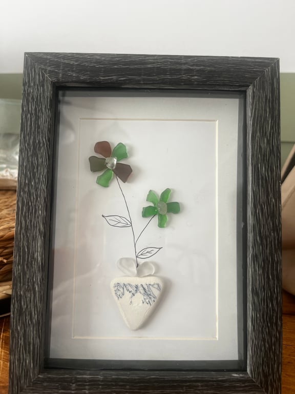 Sea glass art, flower design, handmade 