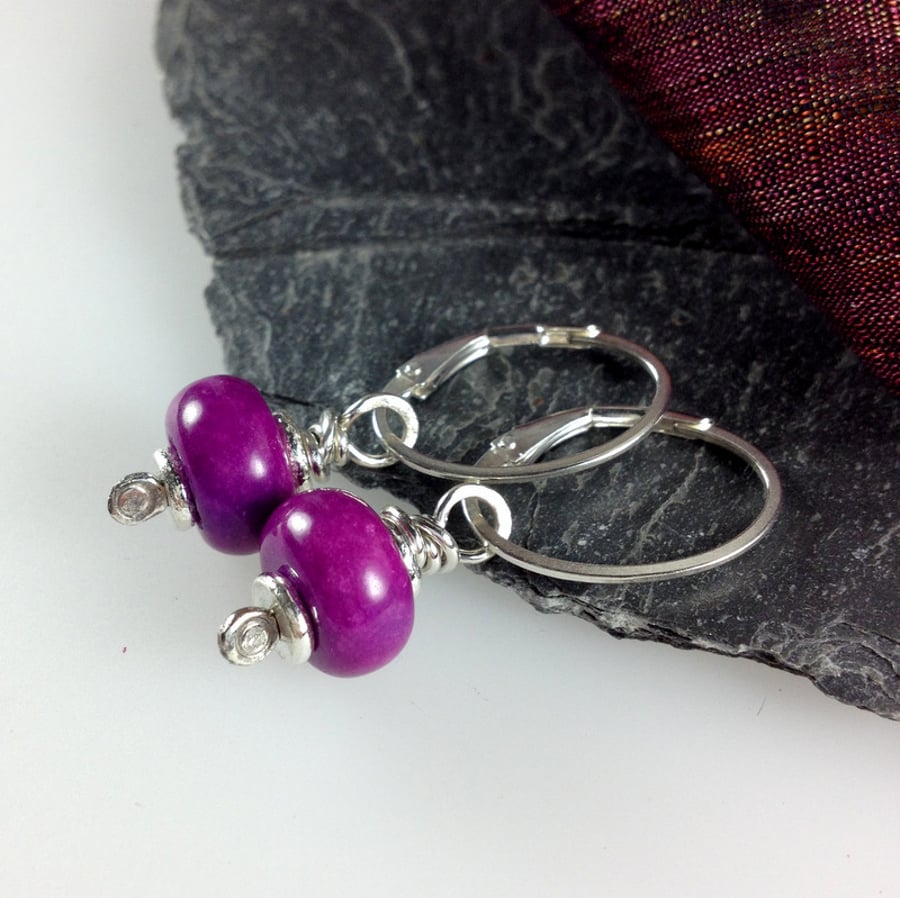 Fuchsia Jasper sterling silver earrings