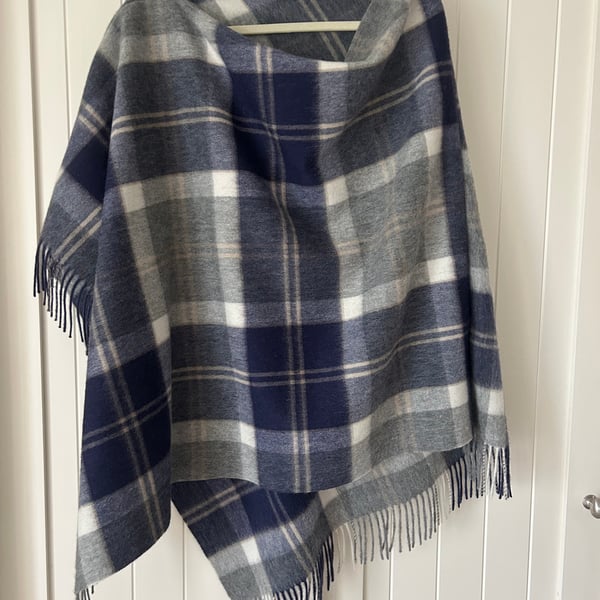 100% Lambswool tartan poncho
