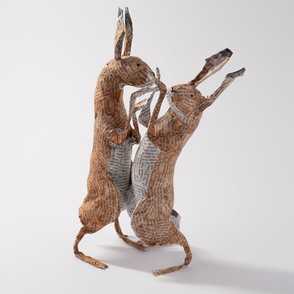 Purdy and Munroe European Hares Paper Mache Sculpture