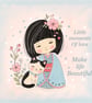 Kokeshi Girl & Cat Art Print - Little Moments of Love - Japanese whimsical 