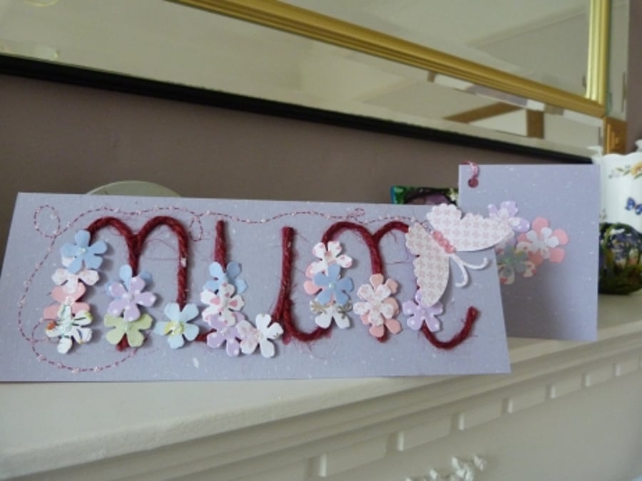 Butterfly Card for Mum with matching gift tag