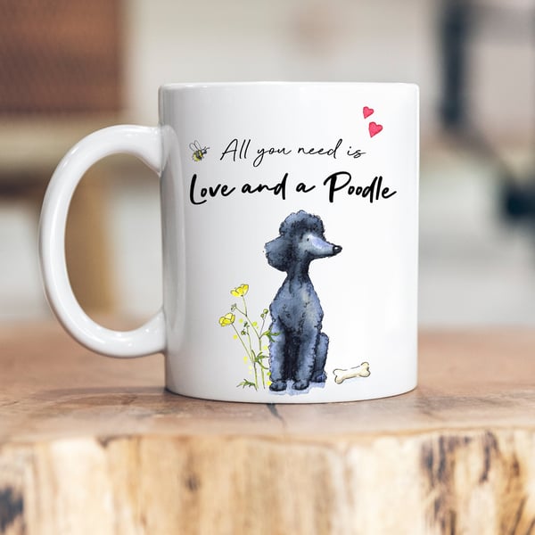 Love and a Poodle Black Ceramic Mug